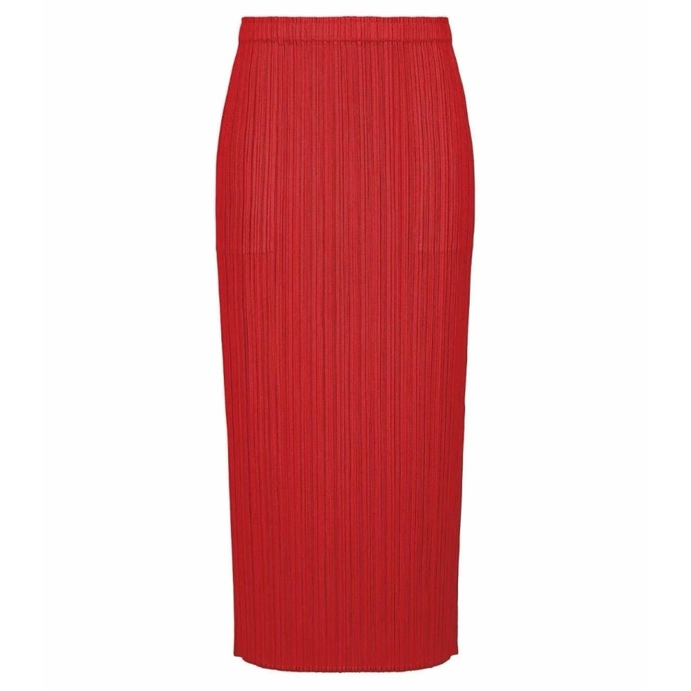 Issey Miyake Red Ribbed Midi Pencil Skirt